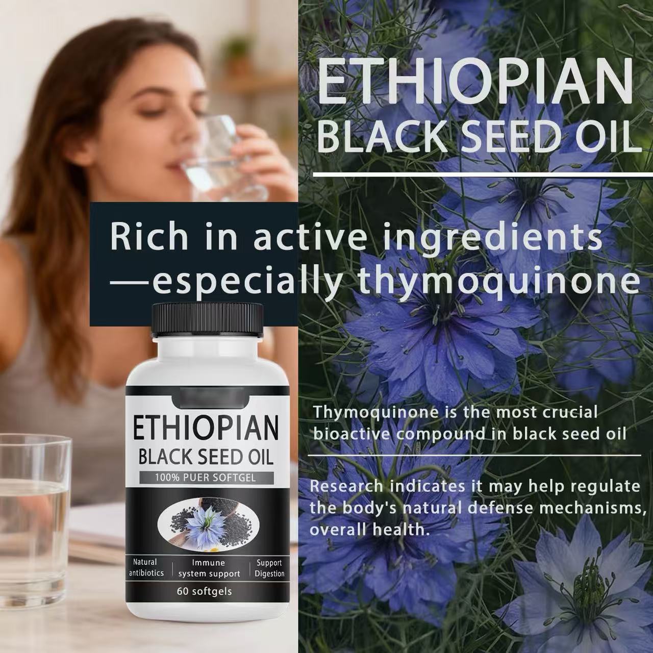 Ethiopian Black Seed Oil Softgels 60 Capsules – Pure Nigella Sativa Cold Pressed | Immune Support, Anti-Inflammatory & Metabolism Boost | Rich in Thymoquinone | Premium Wellness Supplement