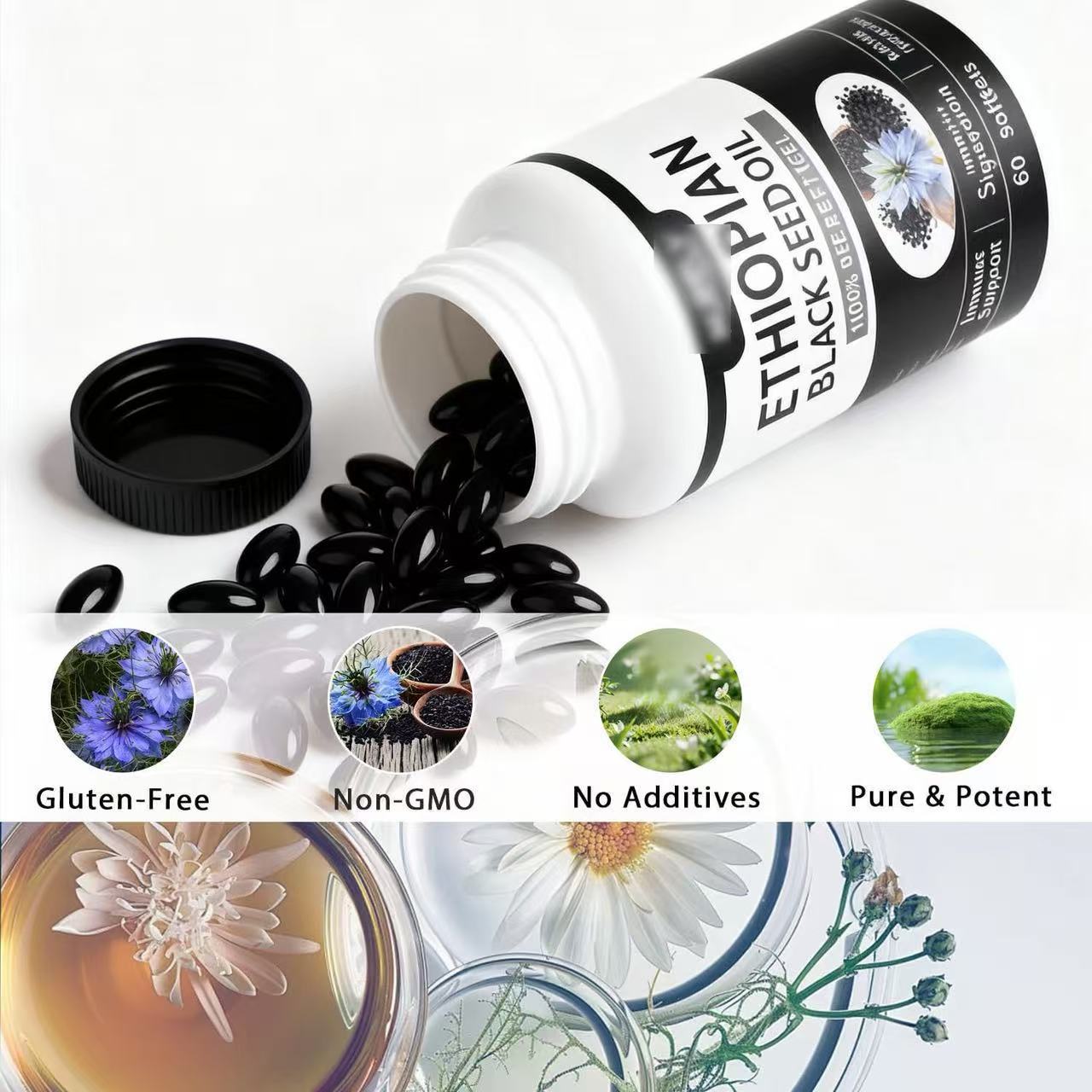 Ethiopian Black Seed Oil Softgels 60 Capsules – Pure Nigella Sativa Cold Pressed | Immune Support, Anti-Inflammatory & Metabolism Boost | Rich in Thymoquinone | Premium Wellness Supplement