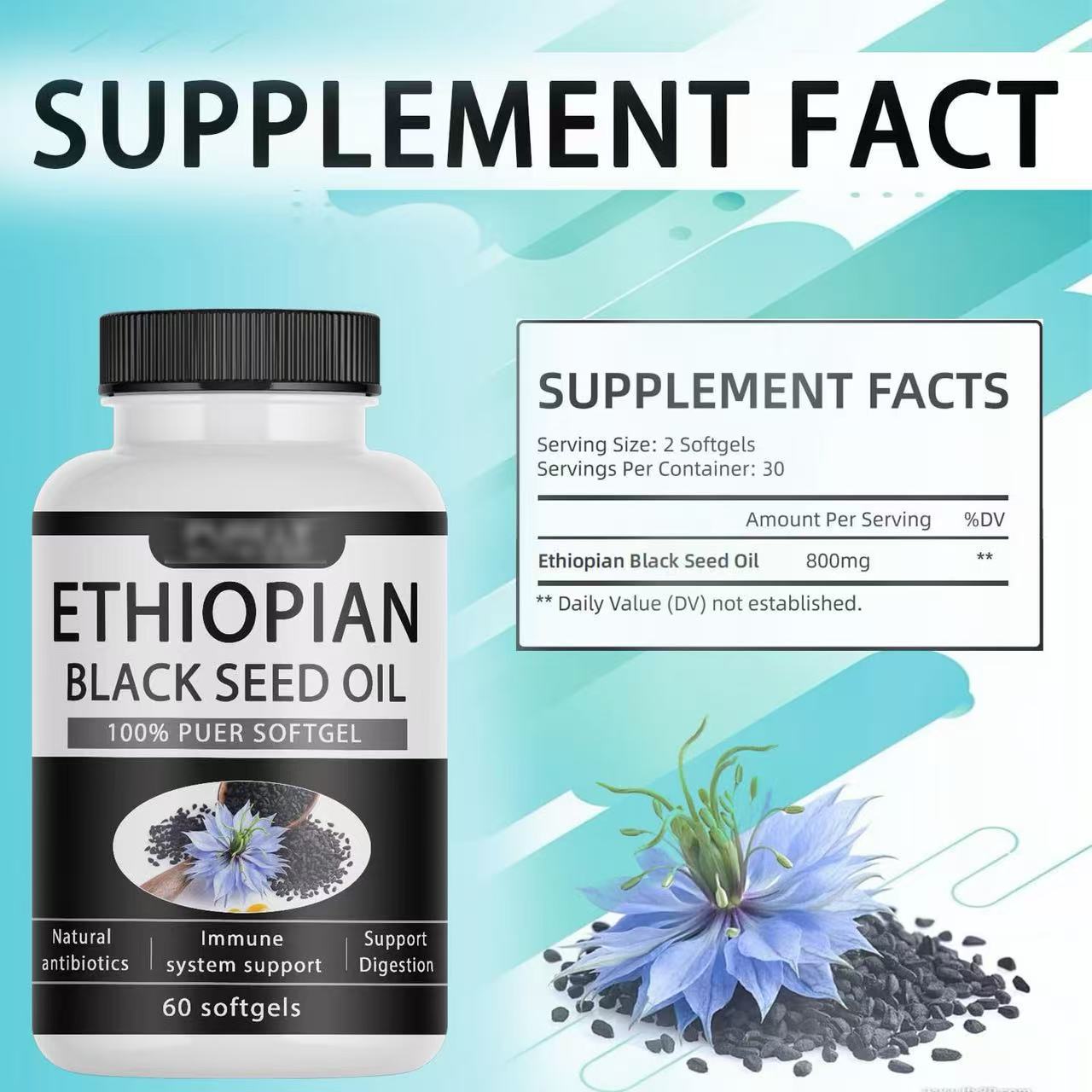Ethiopian Black Seed Oil Softgels 60 Capsules – Pure Nigella Sativa Cold Pressed | Immune Support, Anti-Inflammatory & Metabolism Boost | Rich in Thymoquinone | Premium Wellness Supplement