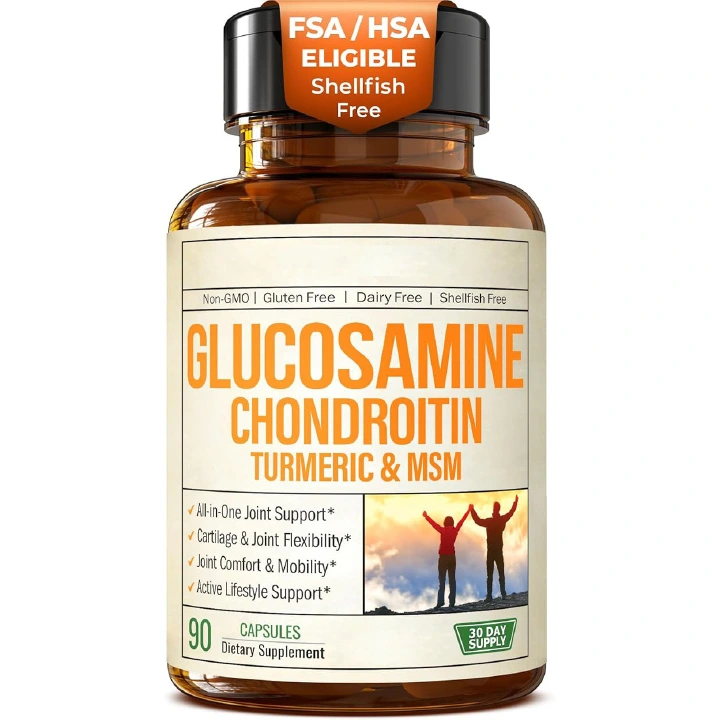 Glucosamine Chondroitin MSM Turmeric Joint Capsules 90 Pcs – 8-in-1 Formula 1500mg | Knee Elbow Bone Health | Shellfish Free Non-GMO cGMP