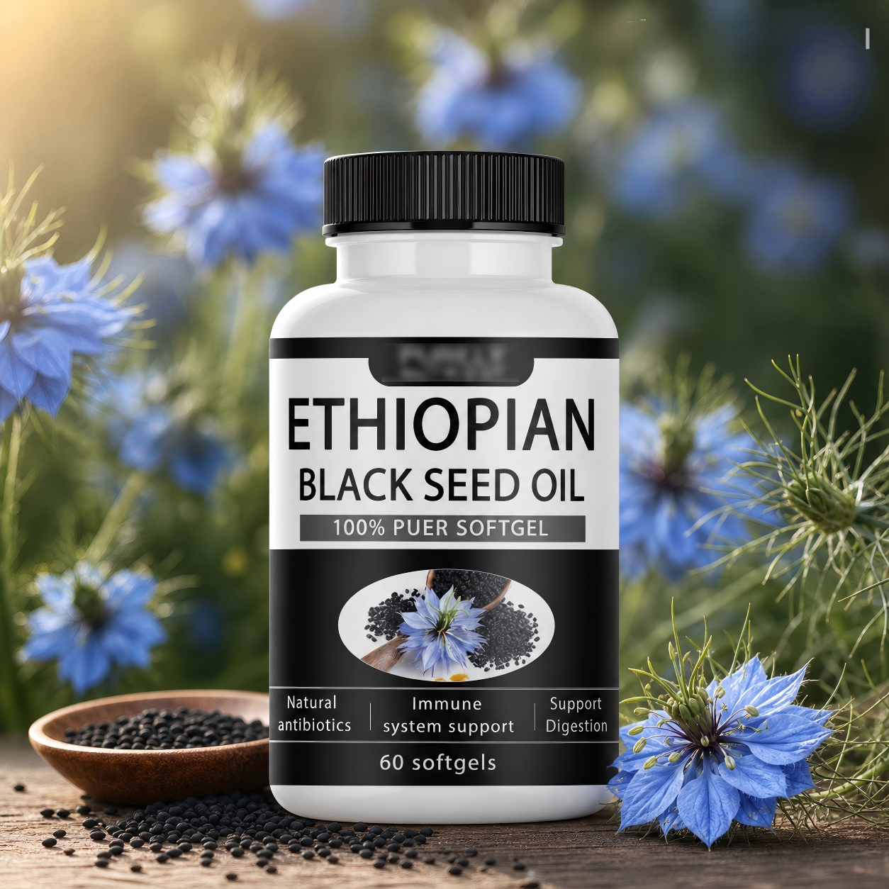 Ethiopian Black Seed Oil Softgels 60 Capsules – Pure Nigella Sativa Cold Pressed | Immune Support, Anti-Inflammatory & Metabolism Boost | Rich in Thymoquinone | Premium Wellness Supplement