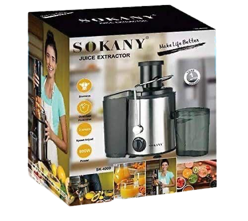 Sokany SK-4000 Juice Extractor 800W – High Power Electric Juicer with 2 Speed Control, Wide Feed Chute, Stainless Steel Body, Fruit & Vegetable Juicer Machine with Large Pulp Container