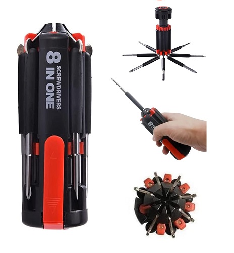 8 in 1 Screwdriver with Worklight and Flashlight, Multifunctional Screw Driver for Home Kitchen Car, Portable General Professional Set with 3 AAA Batteries