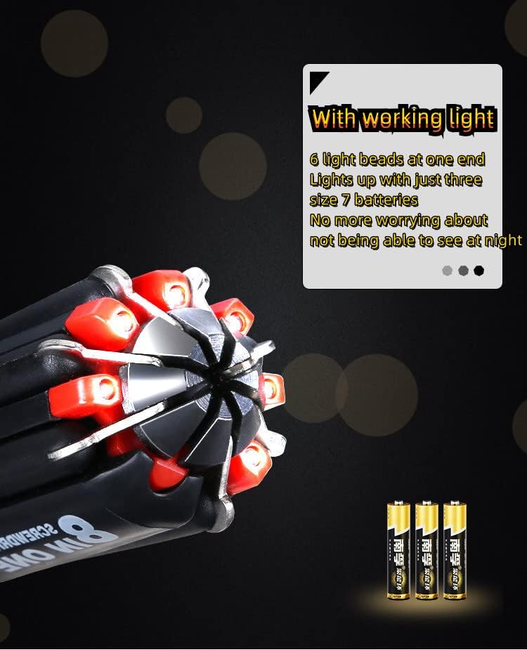 8 in 1 Screwdriver with Worklight and Flashlight, Multifunctional Screw Driver for Home Kitchen Car, Portable General Professional Set with 3 AAA Batteries