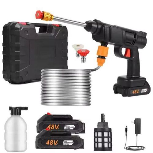 Portable Cordless High Pressure Spray Water Gun Cordless Car Washing Spray Gun High Pressure Car Washing Jet Spray Electric Cordless Pressure Washer for Washing Car House Garden with 2 Battery