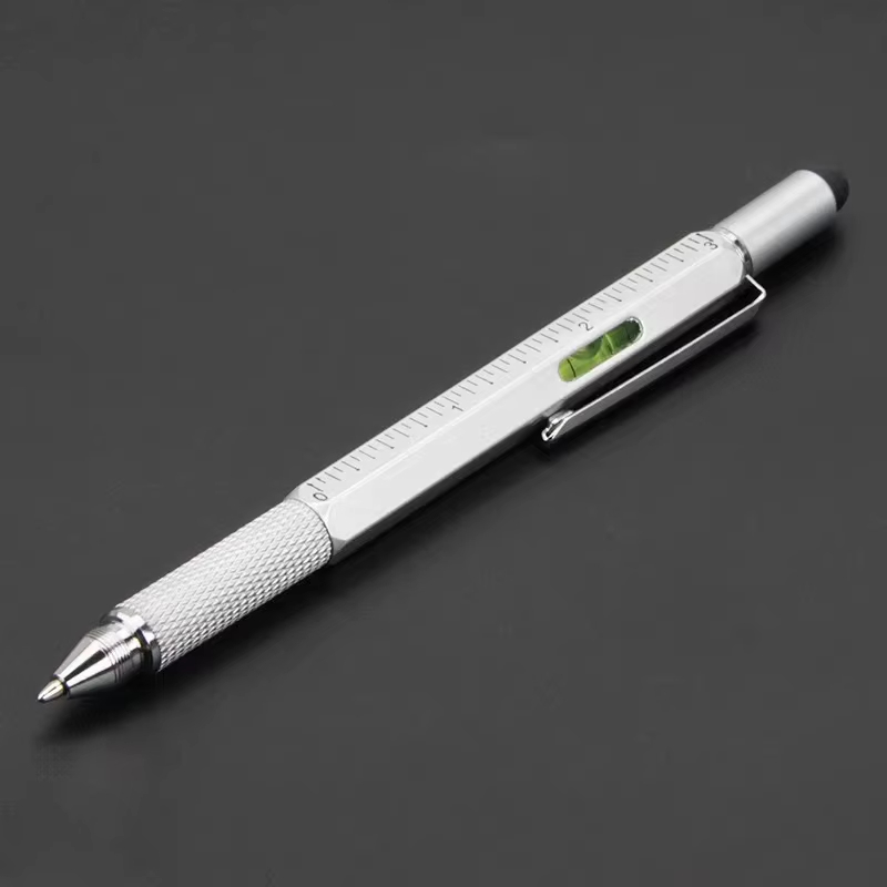 6 in 1 Multifunctional Pen Touch Screen Stylus Capacitive Pen with Screwdriver Ruler Levelgauge Refillable Ballpoint Pencil Tool