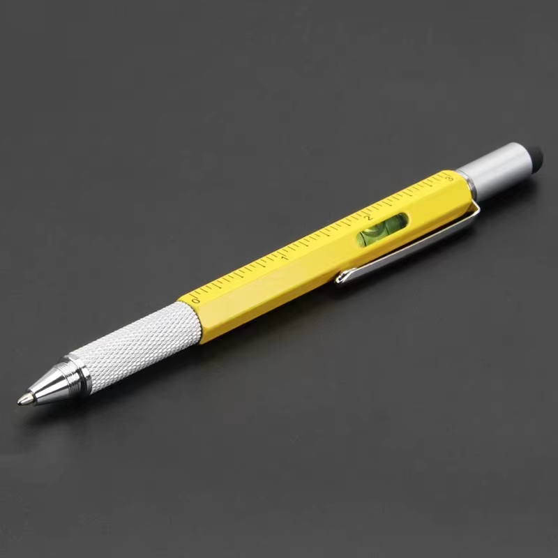 6 in 1 Multifunctional Pen Touch Screen Stylus Capacitive Pen with Screwdriver Ruler Levelgauge Refillable Ballpoint Pencil Tool