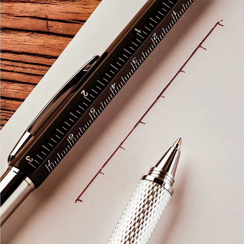 6 in 1 Multifunctional Pen Touch Screen Stylus Capacitive Pen with Screwdriver Ruler Levelgauge Refillable Ballpoint Pencil Tool
