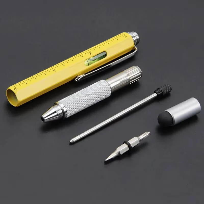 6 in 1 Multifunctional Pen Touch Screen Stylus Capacitive Pen with Screwdriver Ruler Levelgauge Refillable Ballpoint Pencil Tool