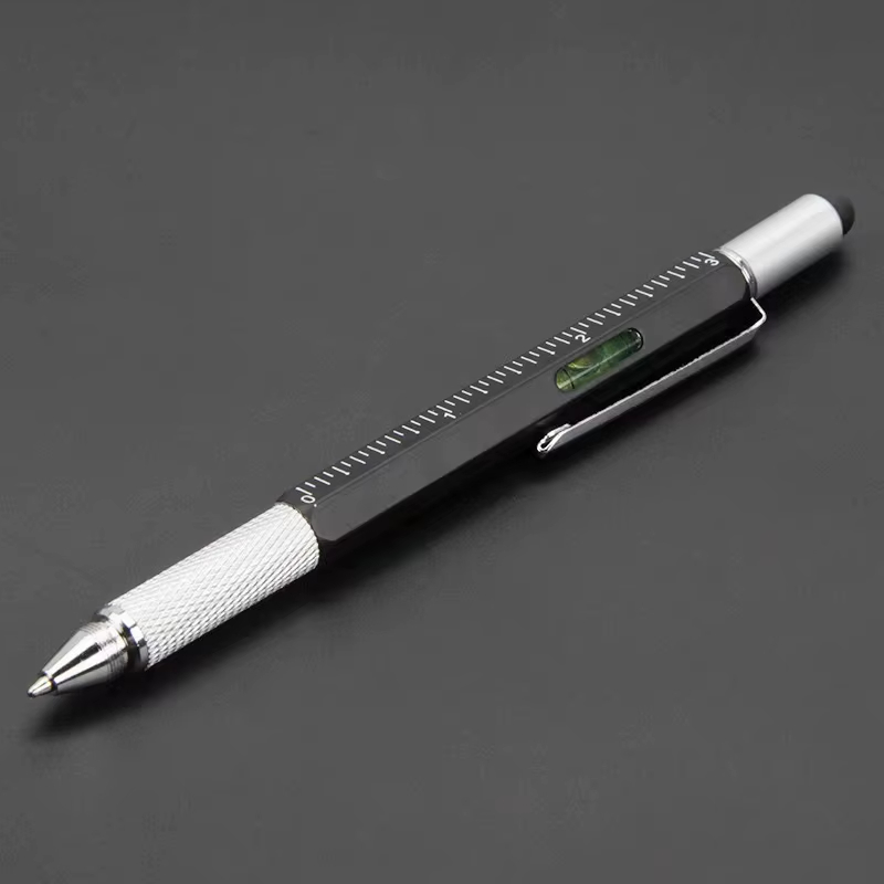 6 in 1 Multifunctional Pen Touch Screen Stylus Capacitive Pen with Screwdriver Ruler Levelgauge Refillable Ballpoint Pencil Tool