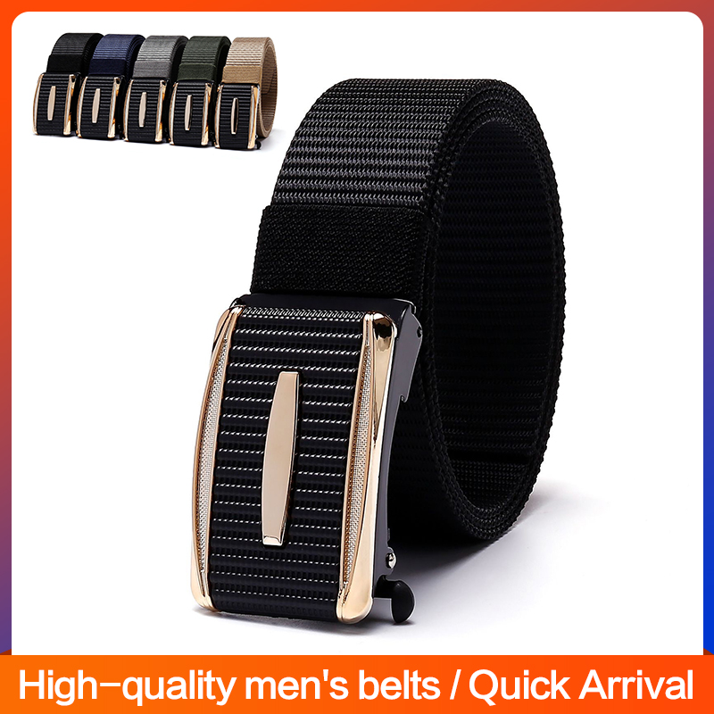 New Arrival Men Tactical Belt, Toothless Automatic Metal Buckle Nylon Webbing Belt, Outdoor Work Military Training Casual Sports Canvas Pants Belt, Premium Quality Nylon Mens Belt