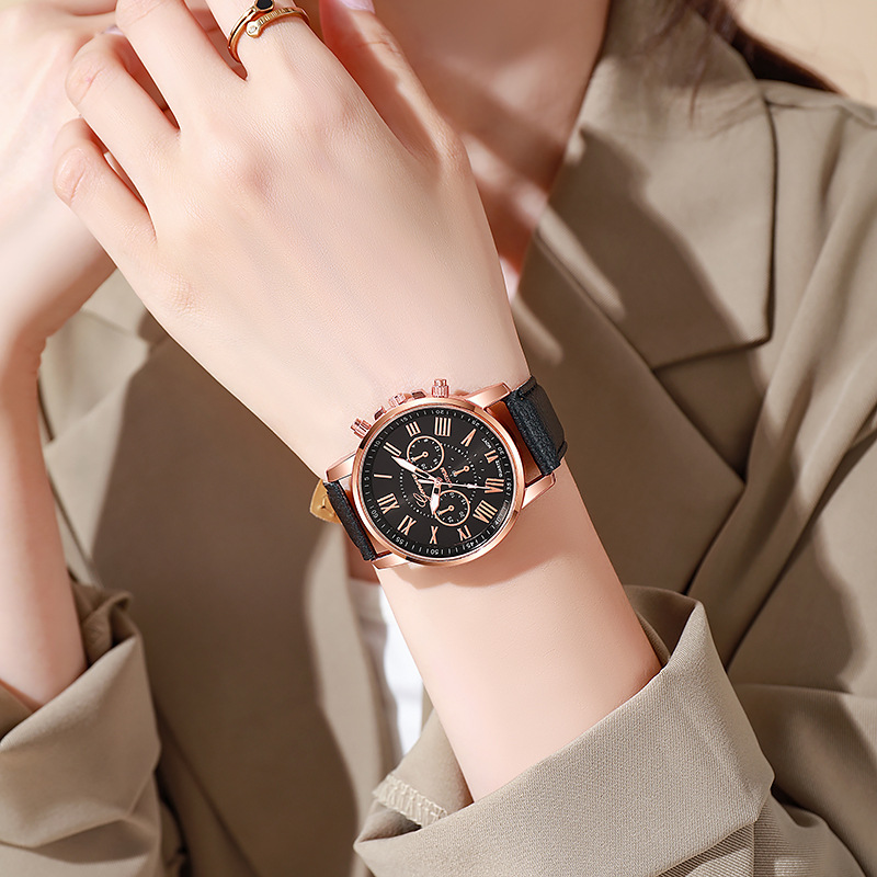 6 In 1 Women's Watch Jewelry Stylish And Casual Quartz Watch Paired With Exquisite Jewelry (Including 5 Bracelets iIn Different Styles)—Set For Daily Party Birthday Gift