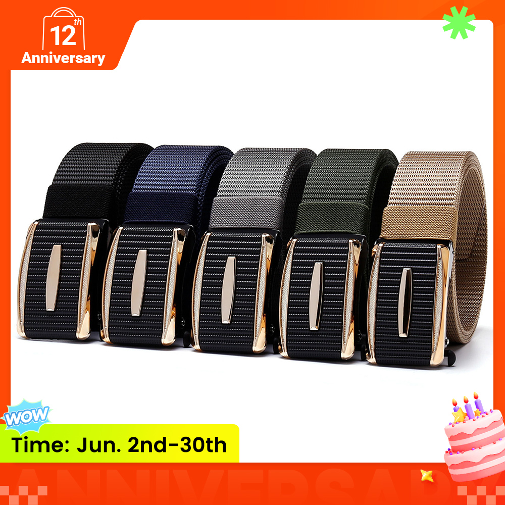 New Arrival Men Tactical Belt, Toothless Automatic Metal Buckle Nylon Webbing Belt, Outdoor Work Military Training Casual Sports Canvas Pants Belt, Premium Quality Nylon Mens Belt