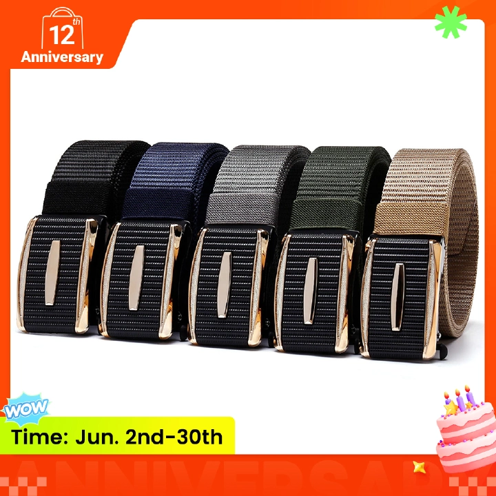 New Arrival Men Tactical Belt, Toothless Automatic Metal Buckle Nylon Webbing Belt, Outdoor Work Military Training Casual Sports Canvas Pants Belt, Premium Quality Nylon Mens Belt