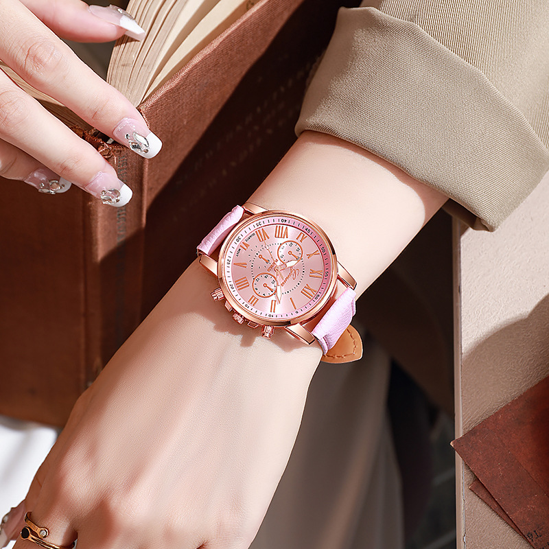 6 In 1 Women's Watch Jewelry Stylish And Casual Quartz Watch Paired With Exquisite Jewelry (Including 5 Bracelets iIn Different Styles)—Set For Daily Party Birthday Gift