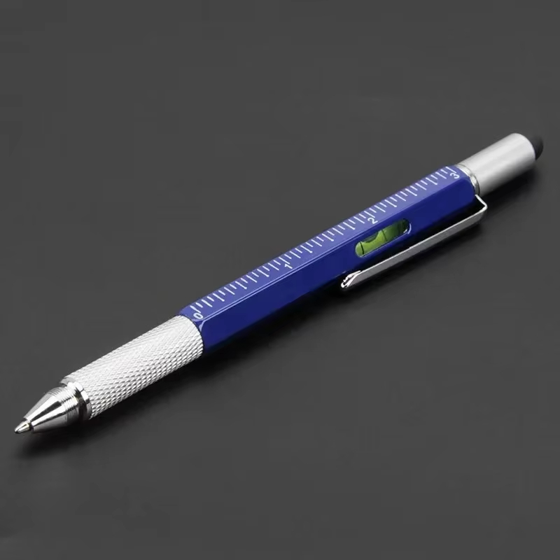 6 in 1 Multifunctional Pen Touch Screen Stylus Capacitive Pen with Screwdriver Ruler Levelgauge Refillable Ballpoint Pencil Tool