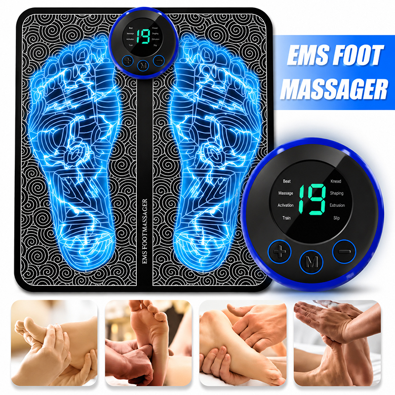Foot  Massger Electric EMS Sole Massage Pad Feet Muscle Stimulation 8 Modes 19 Level Relaxation USB Charging Portable Foldable Massager Mat Improve Blood Circulation Relief Pain Relax Feet