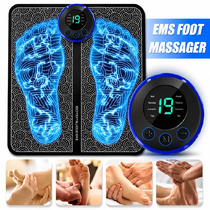Foot  Massger Electric EMS Sole Massage Pad Feet Muscle Stimulation 8 Modes 19 Level Relaxation USB Charging Portable Foldable Massager Mat Improve Blood Circulation Relief Pain Relax Feet