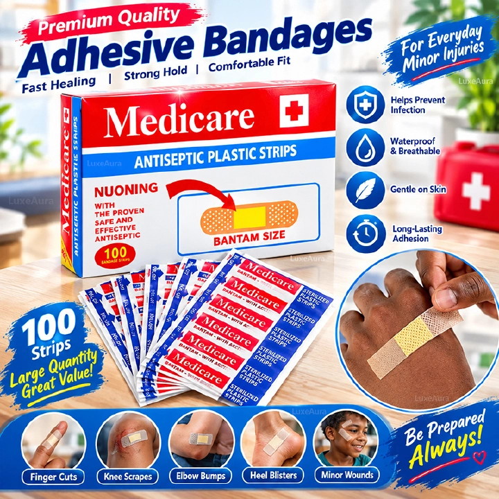 100PCS Adhesive Bandages, Flexible Fabric Band-Aids, Breathable First Aid Plasters for Minor Cuts, Scrapes and Blisters, Portable Wound Care for Home, Travel and Outdoor Use