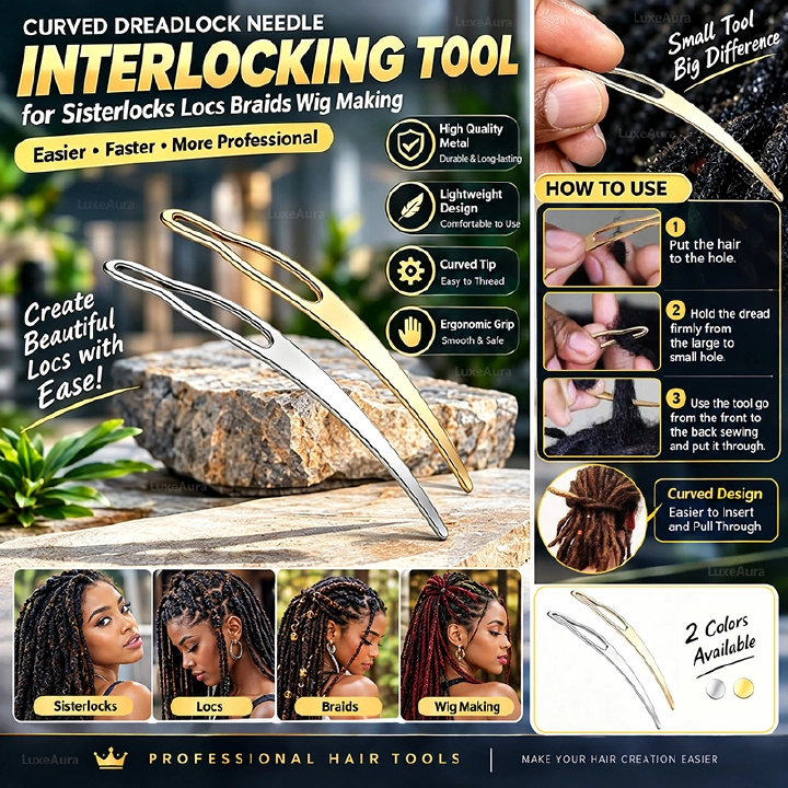 Curved Dreadlock Needle Interlocking Tool for Sisterlocks Locs Braids Wig Making Crochet Hair Extensions Tools An Angled Needle Helps You Easily Maintain Your Dreadlocks