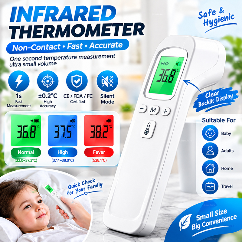 Non-Contact Thermometer Frontal Temperature Gun Infrared Digital Handheld Home Temperature Gun Medical Precision Electronic Forehead Thermometer for Infants Adults Medical Equipment Baby Personal Care