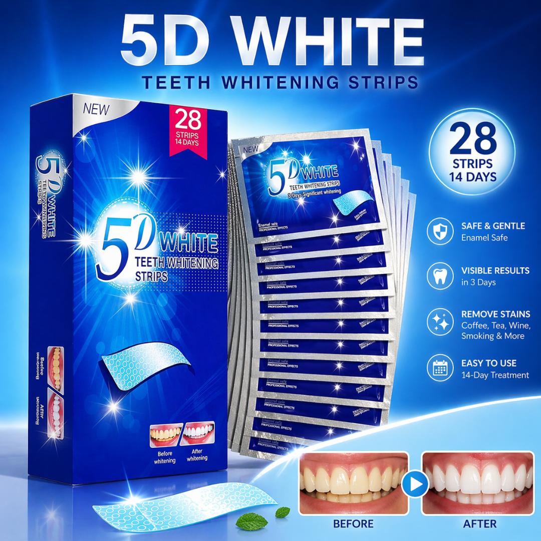 5D White Teeth Whitening Strips Kit – Professional Fast Whitening Dental Strips for Bright Smile (Full Set)