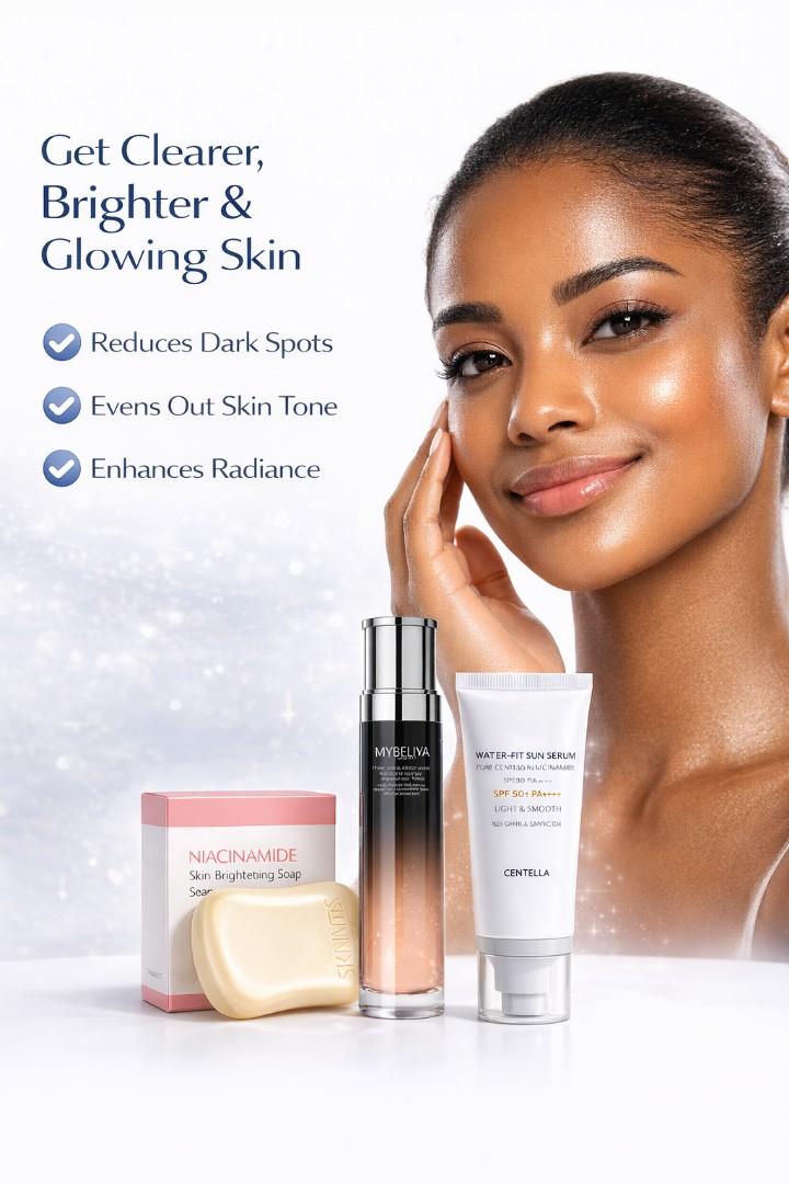 3-Step Skincare Set – Niacinamide Soap, Hydrating Toner & SPF50 Sunscreen | Dark Spot Remover, Even Skin Tone & UV Protection Routine