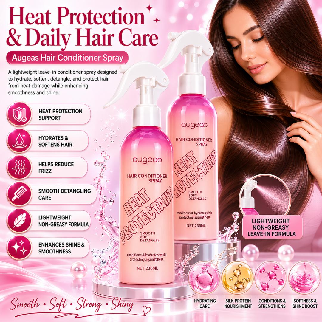 Augeas Heat Protectant Leave-In Conditioner Spray for Natural 4C Hair – Hydrating Detangler & Anti-Frizz Hair Mist