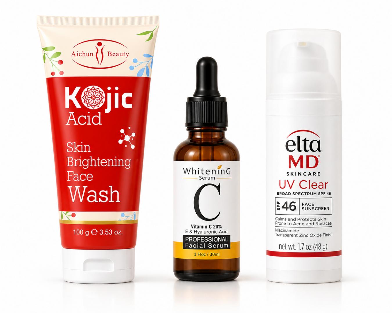 Glow Routine Skincare Set – Kojic Face Wash, Vitamin C Serum & SPF 40 Sunscreen Bundle for Brightening, Hydration & Daily UV Protection