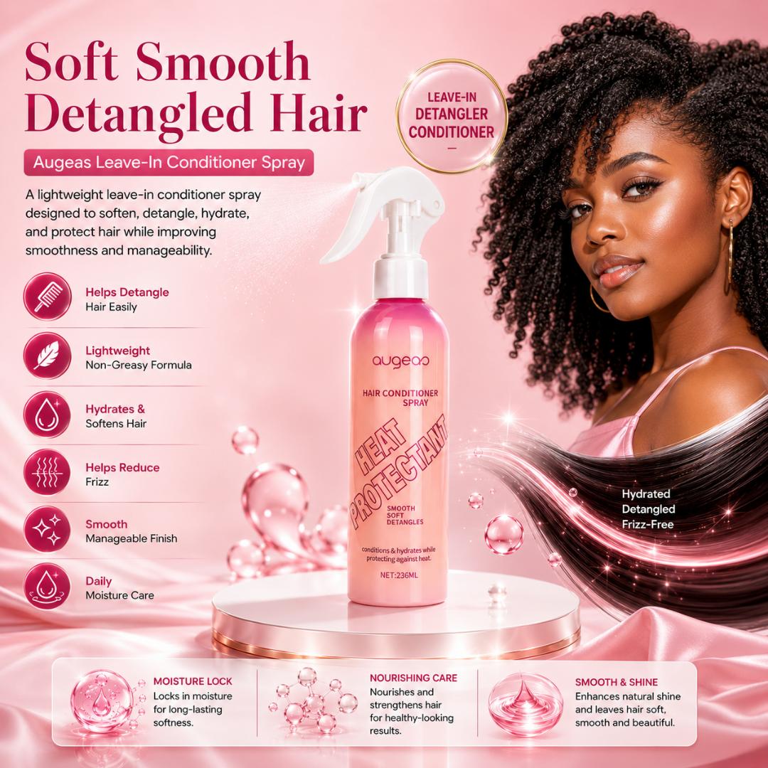 Augeas Heat Protectant Leave-In Conditioner Spray for Natural 4C Hair – Hydrating Detangler & Anti-Frizz Hair Mist