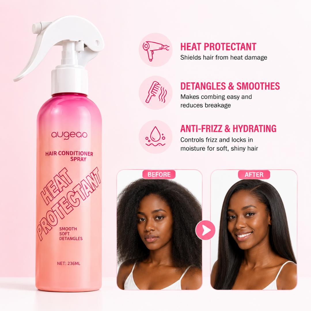 Augeas Heat Protectant Leave-In Conditioner Spray for Natural 4C Hair – Hydrating Detangler & Anti-Frizz Hair Mist