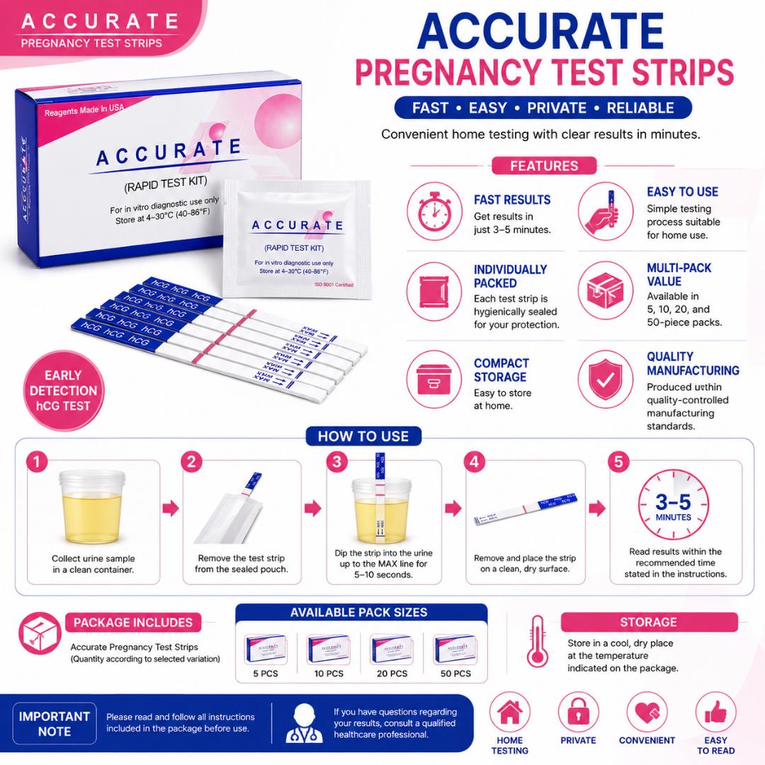 Accurate Pregnancy Test Strips hCG Rapid Test Kit - Early Detection Home Test (5PCS/10PCS/20PCS/50PCS)