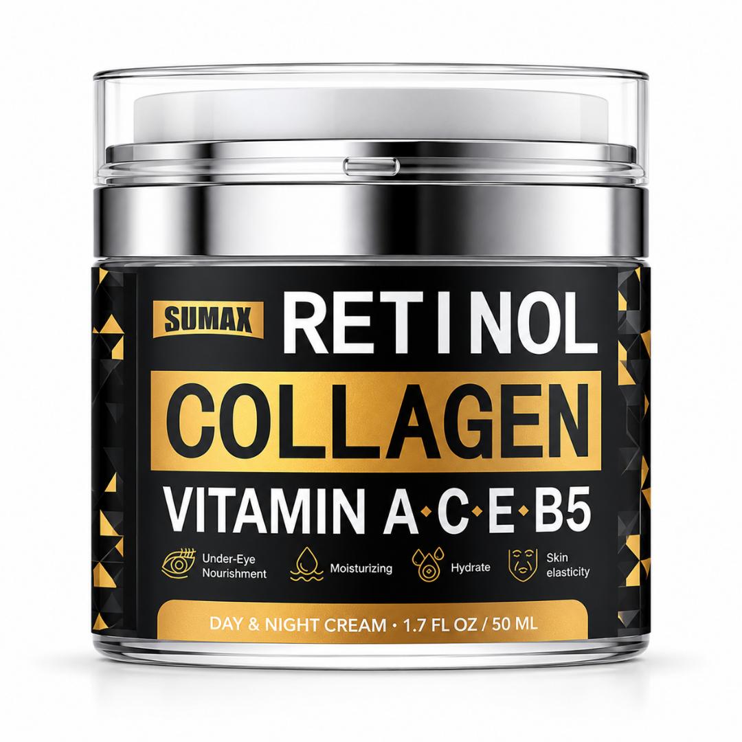 Retinol Collagen Face Cream 50ml with Hyaluronic Acid & Vitamins A C E B5 – Day & Night Moisturizing Anti-Aging Cream