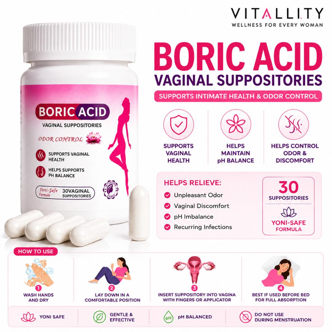 Boric Acid Vaginal Suppositories 30 Count pH Balance & Odor Control Intimate Care