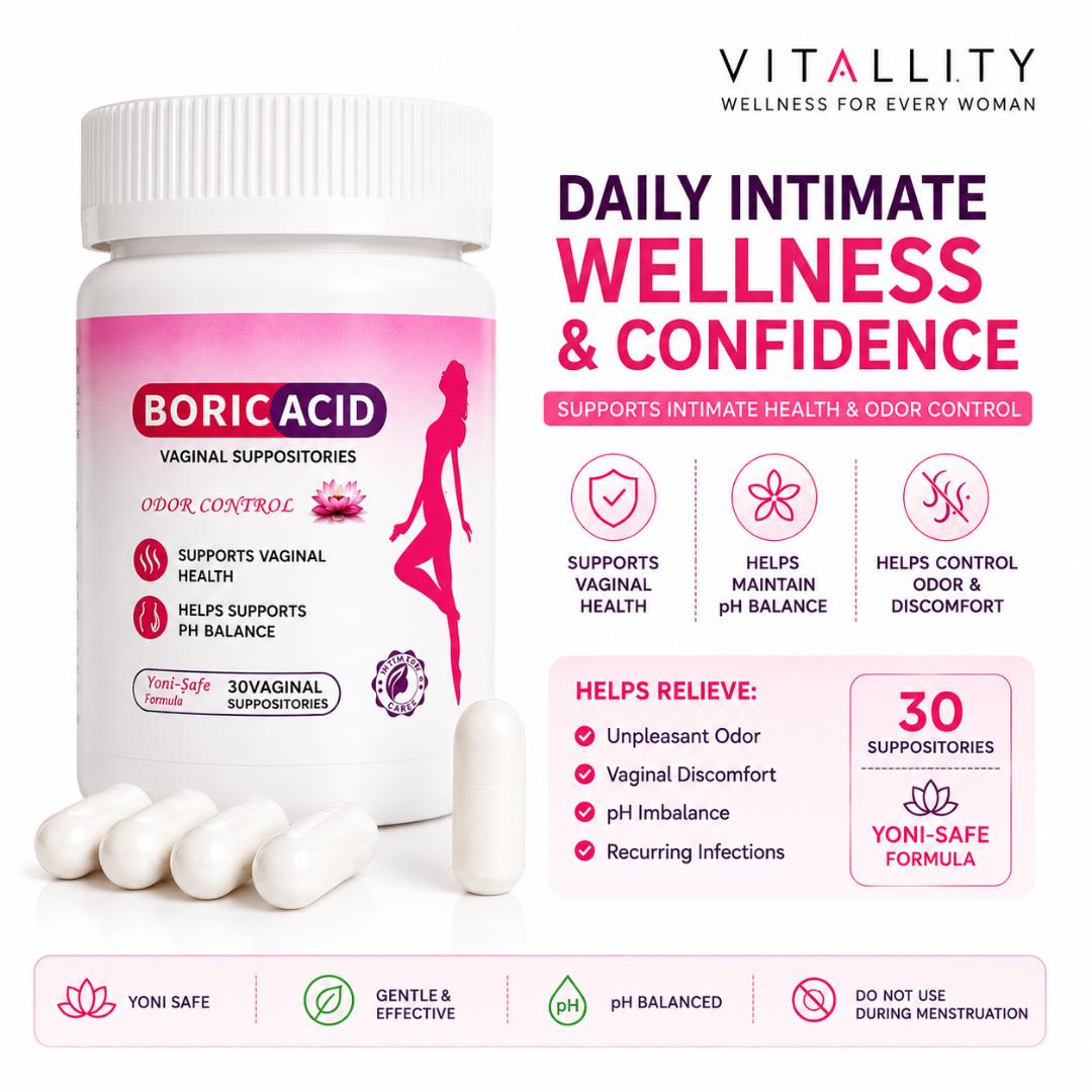 Boric Acid Vaginal Suppositories 30 Count pH Balance & Odor Control Intimate Care
