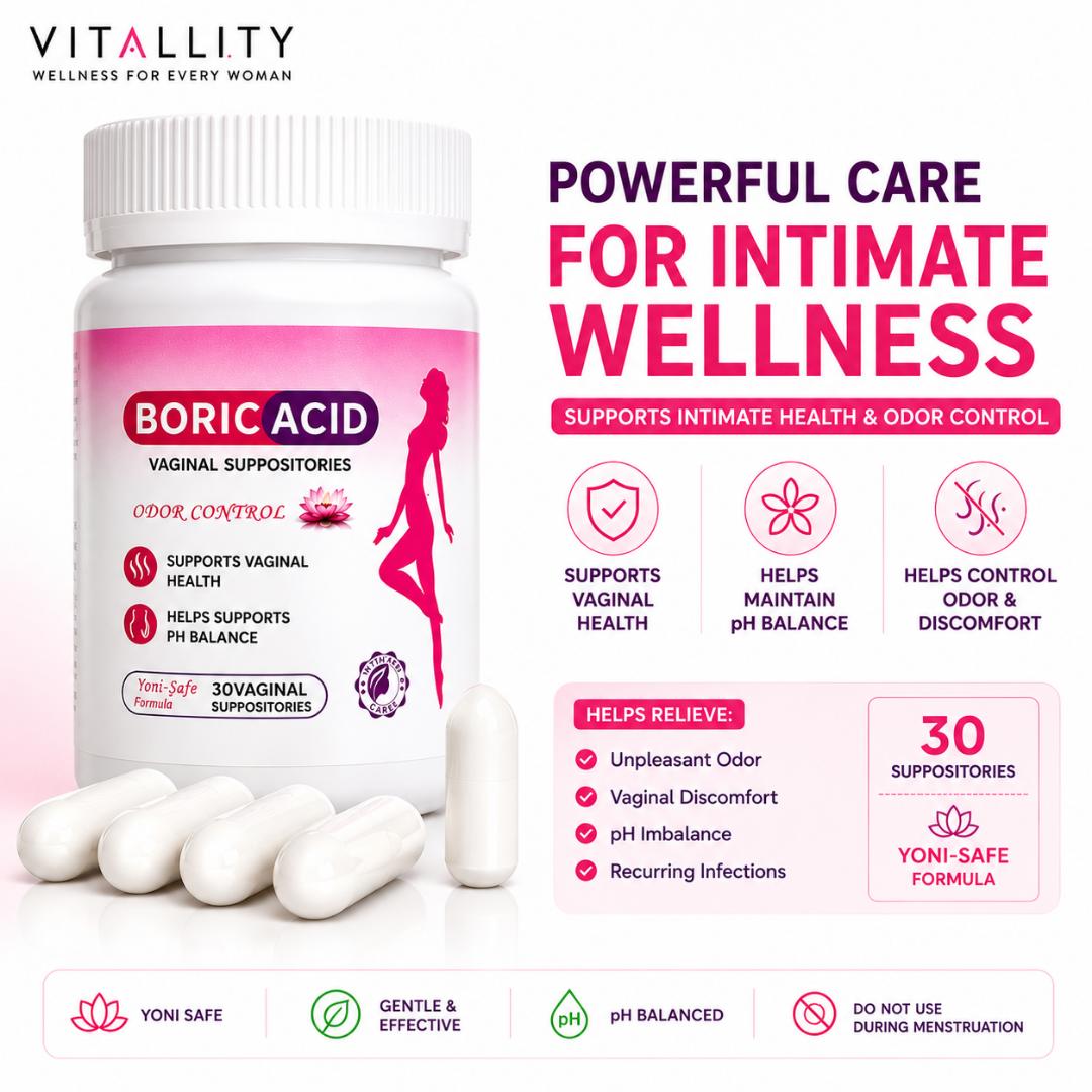 Boric Acid Vaginal Suppositories 30 Count pH Balance & Odor Control Intimate Care