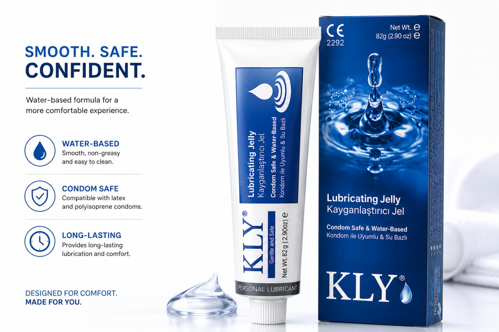 KLY Water-Based Lubricating Jelly 42g – Personal Lubricant Gel, Condom Safe, Long-Lasting, Smooth & Non-Sticky