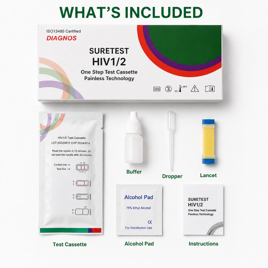 SURETEST HIV 1/2 One Step Test Cassette – Rapid HIV 1 & 2 Antibody Screening Test Kit with Lancet, Buffer, Dropper & Alcohol Pad view 7