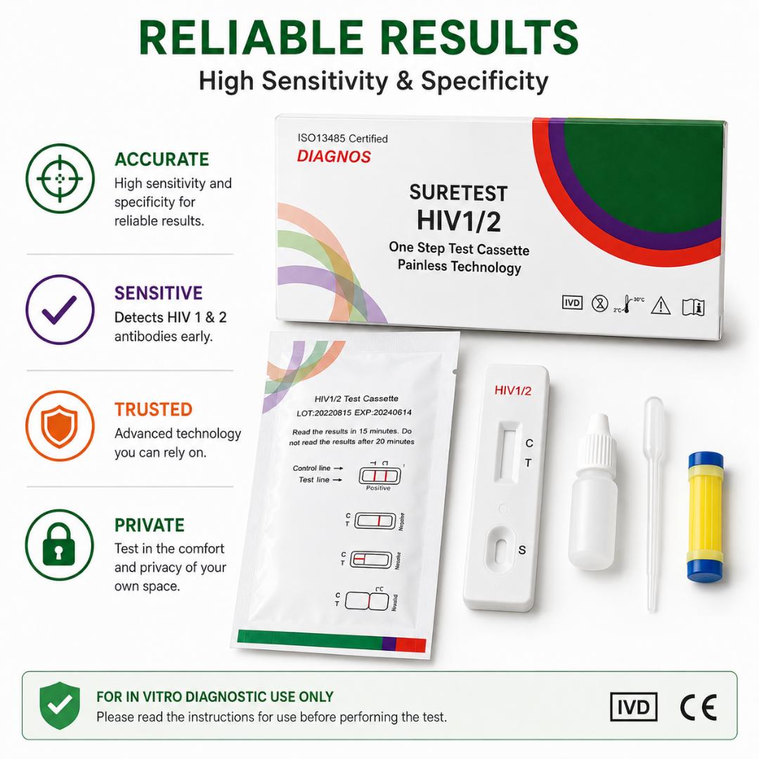 SURETEST HIV 1/2 One Step Test Cassette – Rapid HIV 1 & 2 Antibody Screening Test Kit with Lancet, Buffer, Dropper & Alcohol Pad view 4