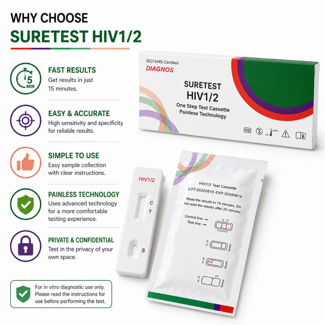 SURETEST HIV 1/2 One Step Test Cassette – Rapid HIV 1 & 2 Antibody Screening Test Kit with Lancet, Buffer, Dropper & Alcohol Pad view 5