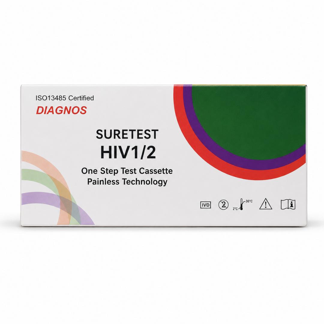 SURETEST HIV 1/2 One Step Test Cassette – Rapid HIV 1 & 2 Antibody Screening Test Kit with Lancet, Buffer, Dropper & Alcohol Pad