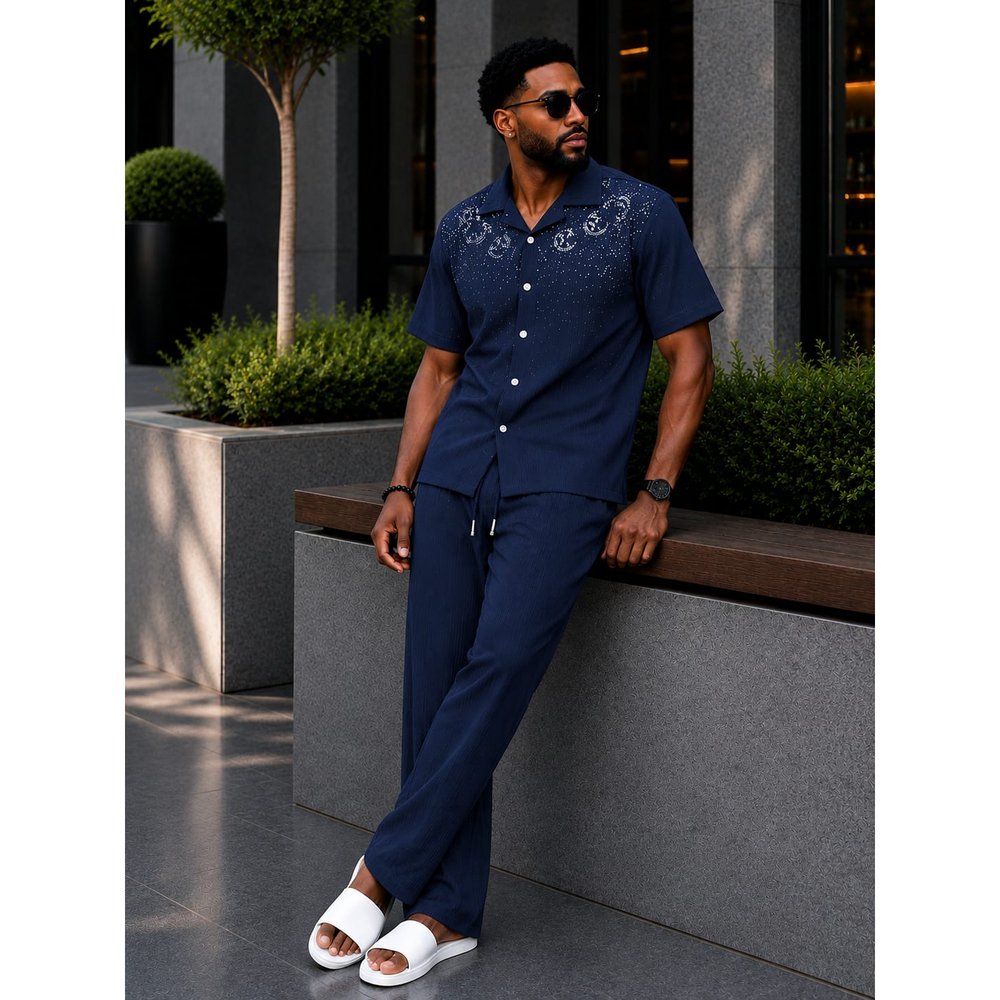 Men's Linen Shirt and Trouser Two Piece Set for Gents - Matching Two Piece Top & Bottom Outfit, Holiday, Outing & Party Co-ord, Smart Casual Summer Wear, Men's Clothing Sets