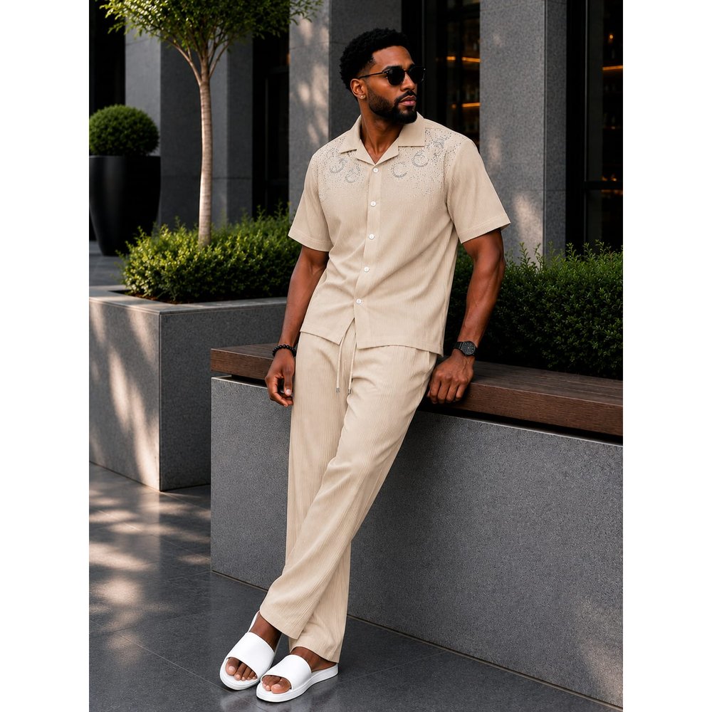 Men's Linen Shirt and Trouser Two Piece Set for Gents - Matching Two Piece Top & Bottom Outfit, Holiday, Outing & Party Co-ord, Smart Casual Summer Wear, Men's Clothing Sets