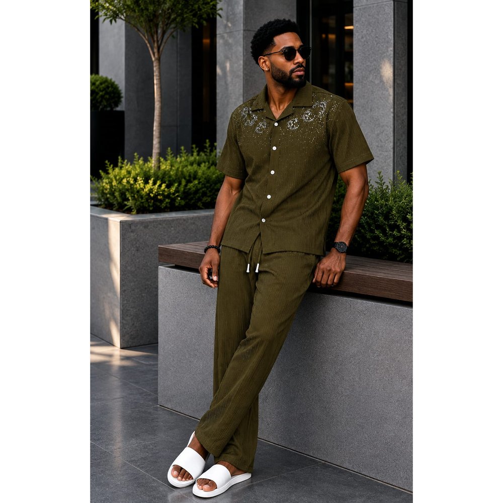Men's Linen Shirt and Trouser Two Piece Set for Gents - Matching Two Piece Top & Bottom Outfit, Holiday, Outing & Party Co-ord, Smart Casual Summer Wear, Men's Clothing Sets