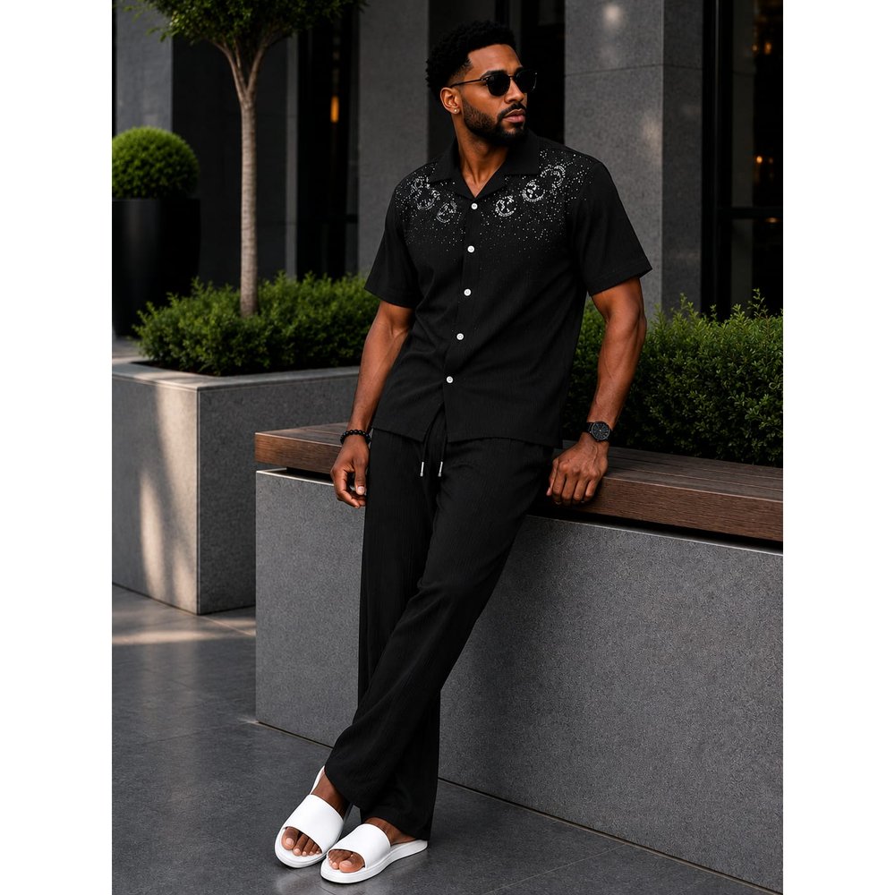 Men's Linen Shirt and Trouser Two Piece Set for Gents - Matching Two Piece Top & Bottom Outfit, Holiday, Outing & Party Co-ord, Smart Casual Summer Wear, Men's Clothing Sets