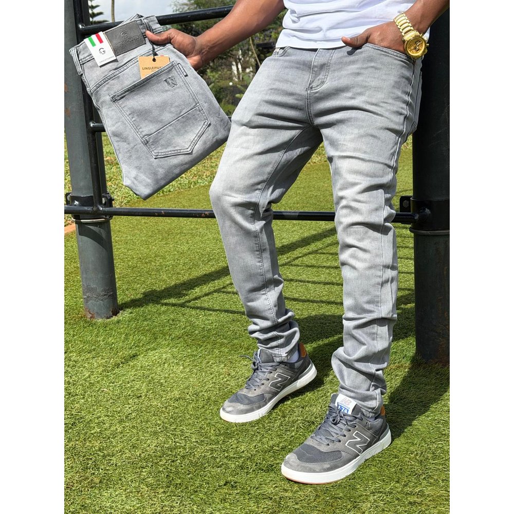 Ice Grey Faded Slim Fit Jeans for Gents - Durable Cotton Denim Trousers, Everyday Casual, Travel & Outing Pants, Gents Jeans & Bottoms, Men's Clothing