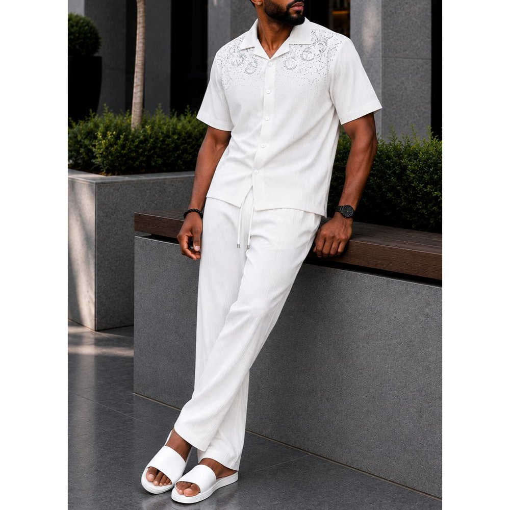 Men's Linen Shirt and Trouser Two Piece Set for Gents - Matching Two Piece Top & Bottom Outfit, Holiday, Outing & Party Co-ord, Smart Casual Summer Wear, Men's Clothing Sets