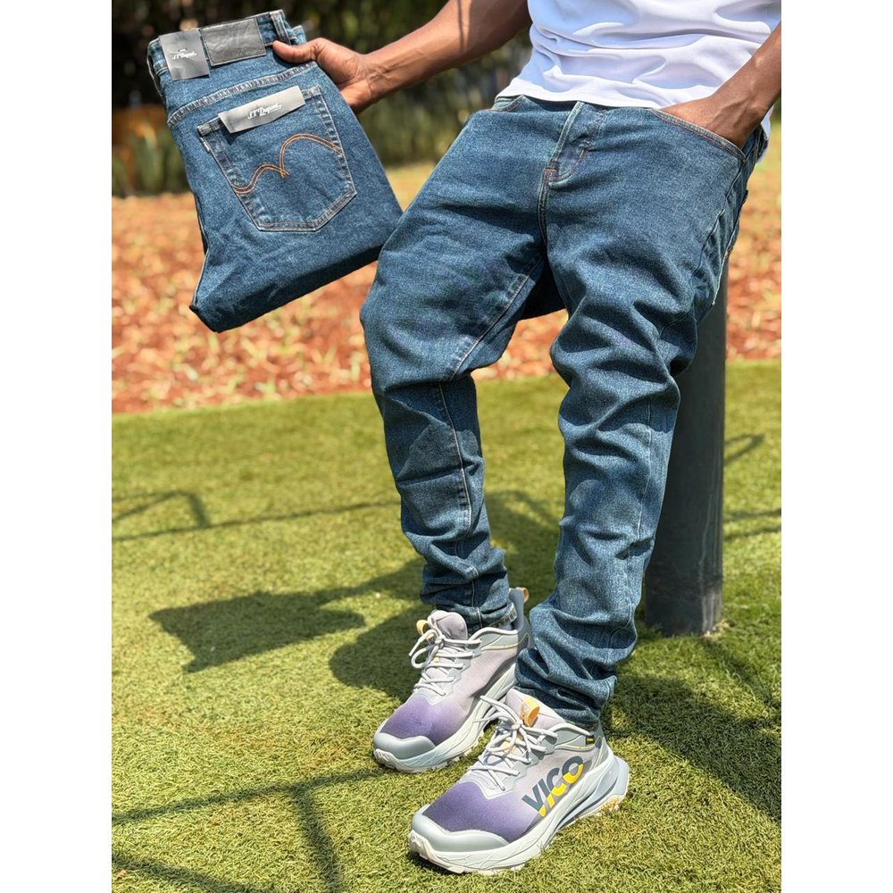 Blue Faded Wash Slim Fit Jeans for Men - Five Pocket Denim Pants, Classy Casual Office & Weekend Wear, Gents Trousers & Jeans, Men's Clothing