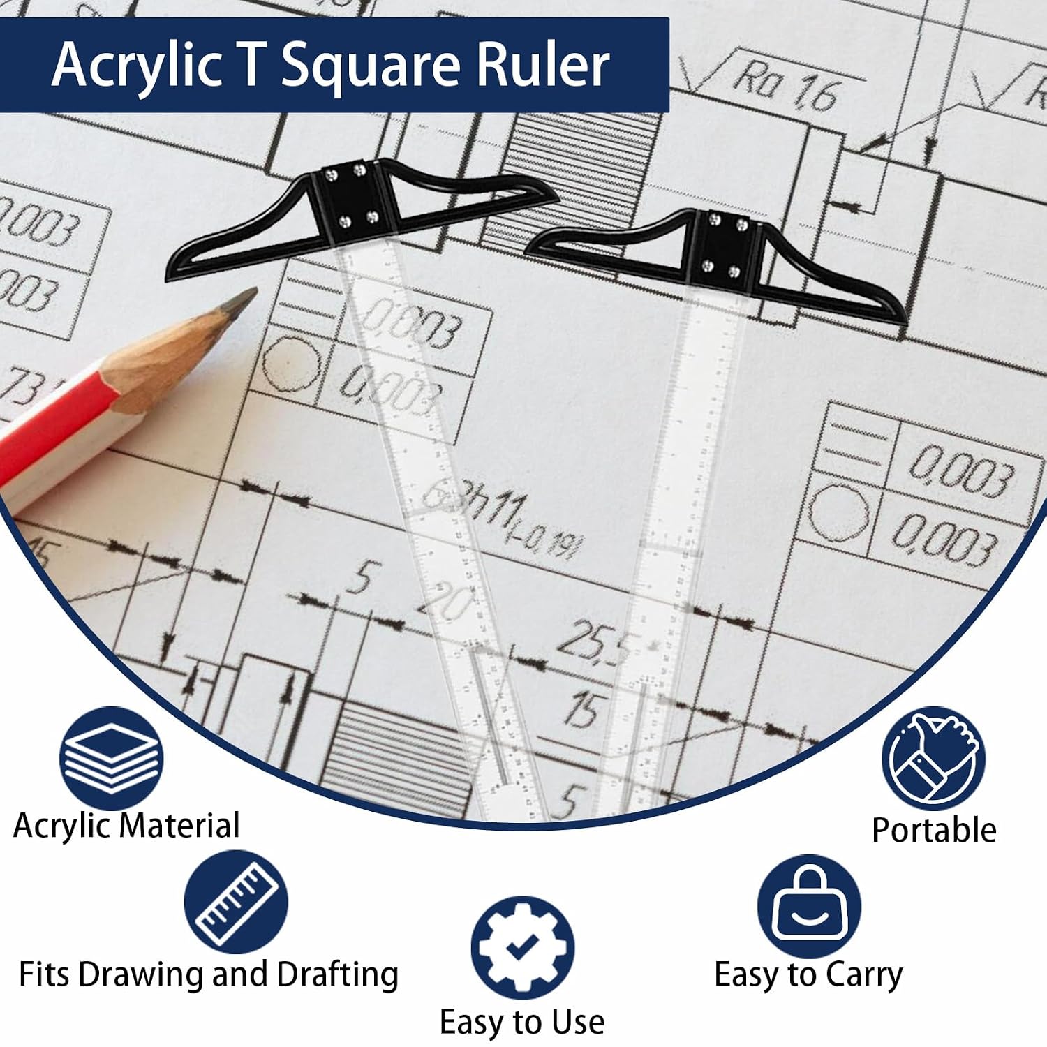 COKAI T-Square Ruler 60cm – Professional Drafting & Technical Drawing T Ruler with Clear Graduations + Protective Carrying Sleeve | Drawing Tool for Engineers, Architects, Students & Artists