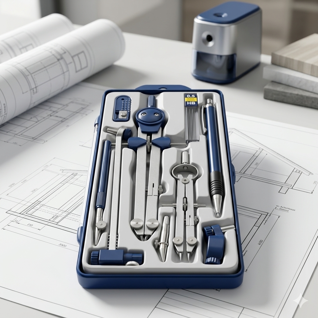 Complete Technical Drawing Kit Bundle – 9Pcs Metal Compass Set + 60cm T-Square + 35cm Set Square with Protractor Scale | Full Drafting Tools Package for Engineering & Architecture Students, Engineers
